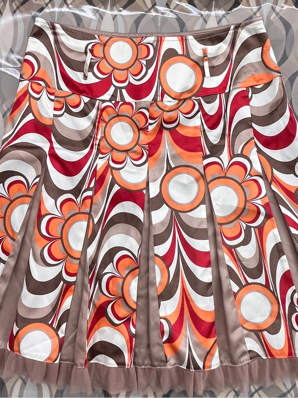 Biba Retro Floral A-Line Skirt in Orange, Red & Brown